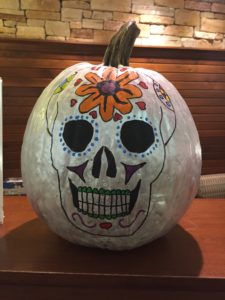 2019 pumpkin decorated with skeleton