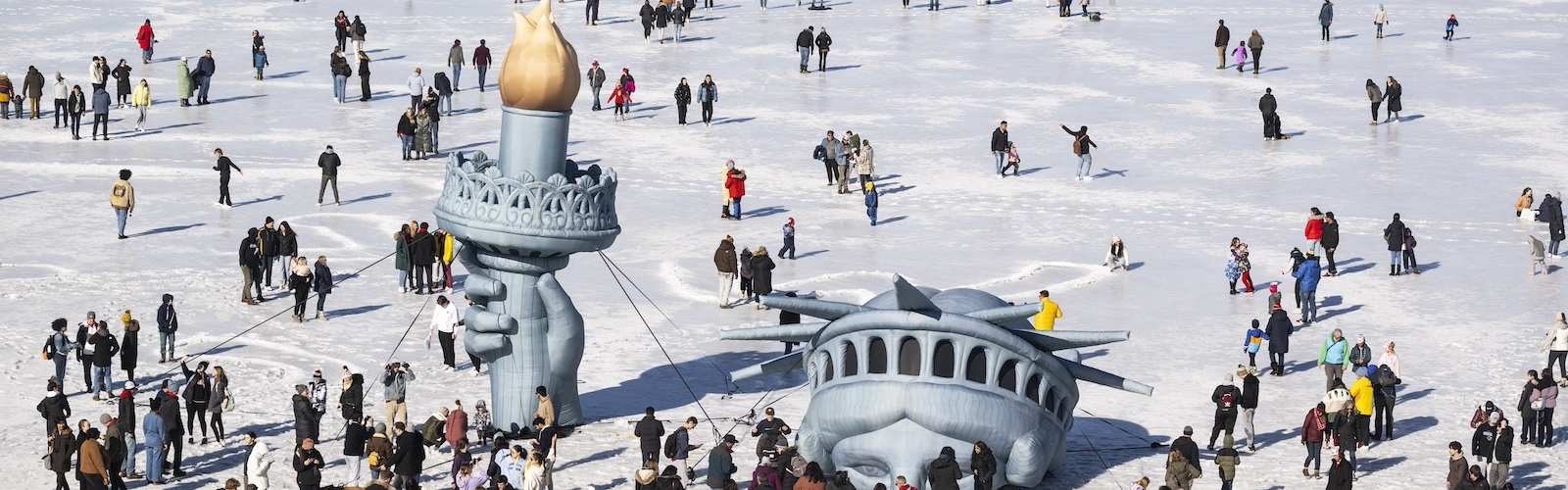 The Statue of Liberty on the ice of Lake Mendota