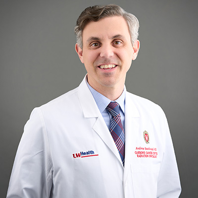 Headshot of Andrew Baschnagel in white lab coat